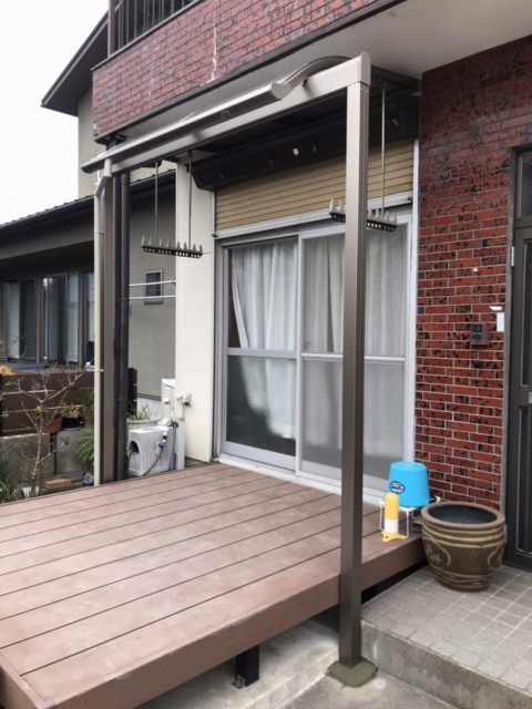 テラス工事　三協アルミ　レボリューA　Rタイプ　出幅移動納まり1.0K×４尺　アーバングレー