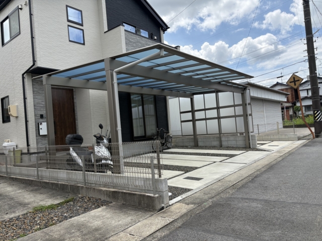 尾張旭市　3台用カーポート　三協アルミ　スカイリード（5048+5024）奥行カット　側面パネル（台形+05+08）