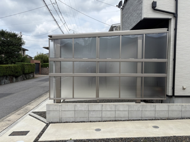 尾張旭市　3台用カーポート　三協アルミ　スカイリード（5048+5024）奥行カット　側面パネル（台形+05+08）
