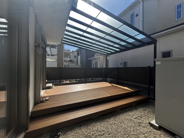 尾張旭市 ウッドデッキ+テラス屋根 (三協ヴィラウッド+三協レボリュー)