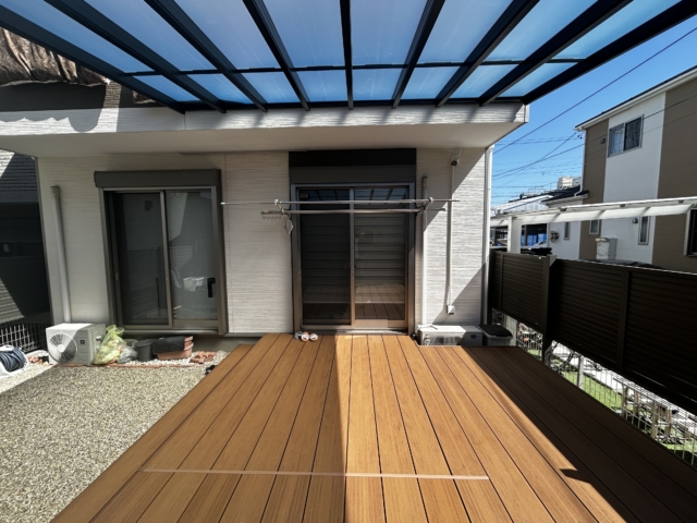 尾張旭市 ウッドデッキ+テラス屋根 (三協ヴィラウッド+三協レボリュー)