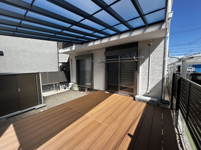 尾張旭市 ウッドデッキ+テラス屋根 (三協ヴィラウッド+三協レボリュー)