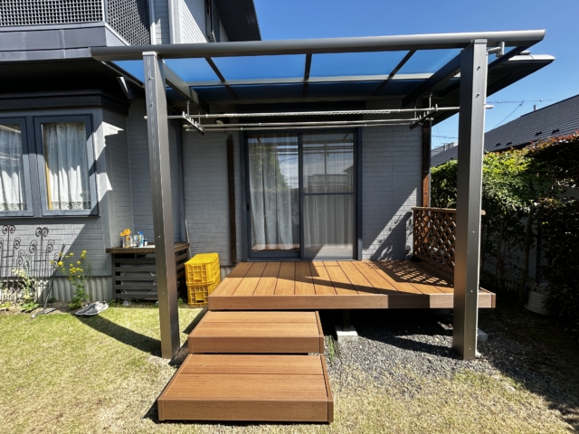 尾張旭市　木製デッキ解体処分　ウッドデッキ工事　三協ｳﾞｨﾗｳｯﾄﾞ　テラス屋根独立　三協レボリューD